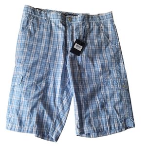 AGE OF WISDOM Mens Cargo Casual Shorts Blue Plaid regular fit men's 36 new NWT